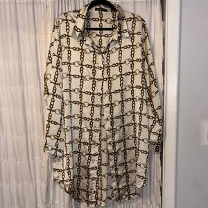 Boohoo Beige and Brown Chain Pattern Top